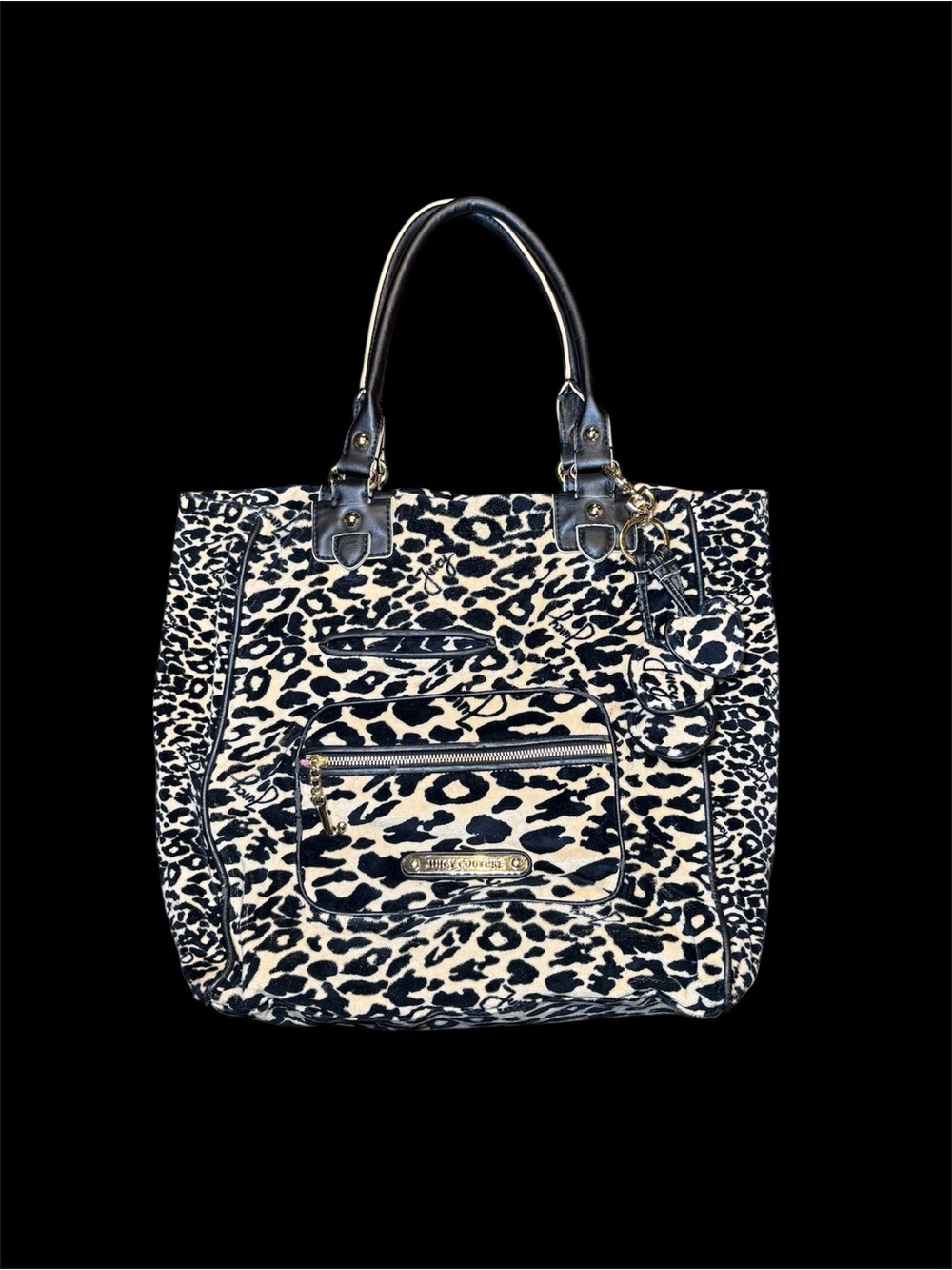 Juicy Couture Black and Leopard Print Tote with Gold Accents